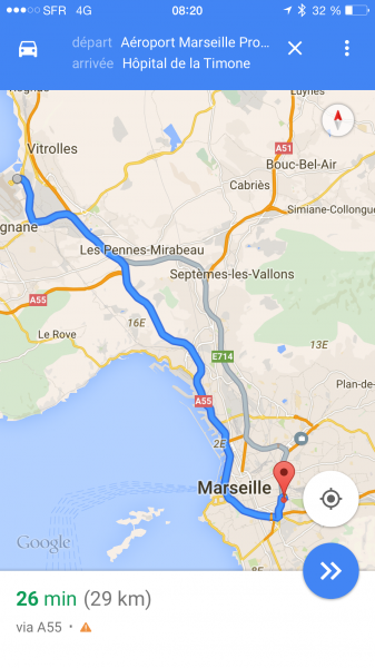 itinéraire taxi aeroport marignane vers hopital timone