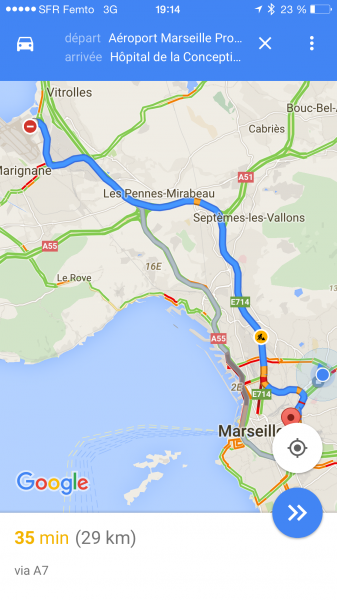 trajet aeroport de marseille vers hopital conception en taxi